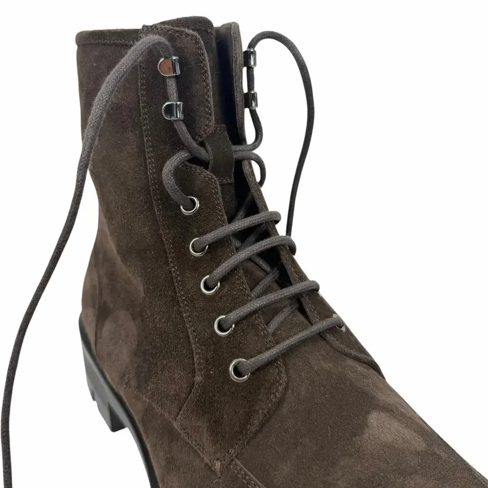 Christian Louboutin Caracolo Lion Suede Lace Up Boots Cafe Brown Size 44